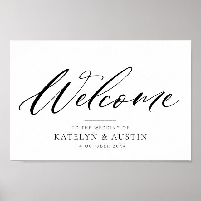 black calligraphy welcome wedding sign (Front)