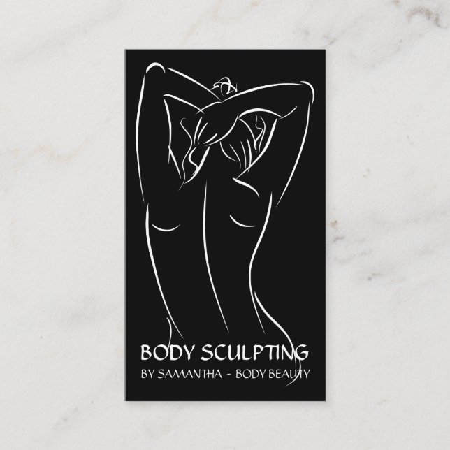 Black Calligraphy Woman Body Sculpting Contouring Business Card (Front)