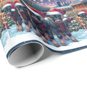 Black Calves With Santa Hats By Christmas Barn Wrapping Paper