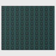 Black Cameo damask skull on Emerald Wrapping Paper