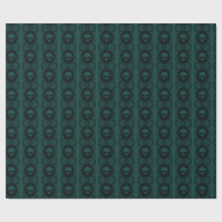 Black Cameo damask skull on Emerald Wrapping Paper