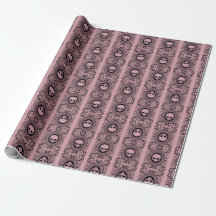 black Cameo Damask Skulls on pink Wrapping Paper