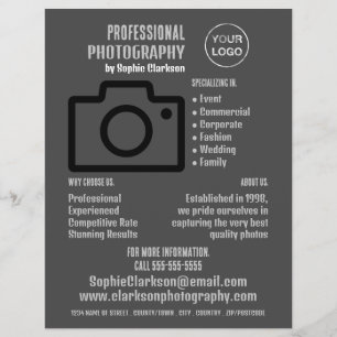 Black Camera Icon, Photographer, Photography Hire Flyer