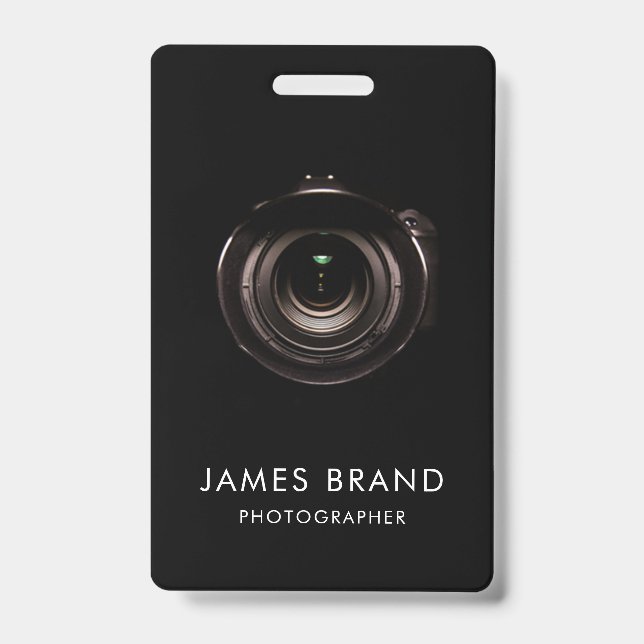 Black Camera Lens Photographer ID Badge (Front)