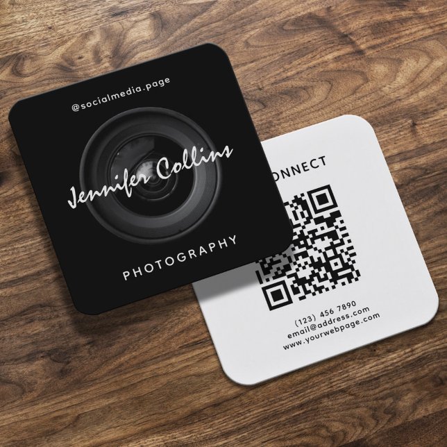 Black camera lens photography  square business card (Creator Uploaded)