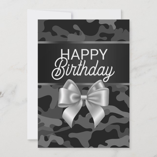 Black Camo & Bow Happy Birthday Day Card (Front)