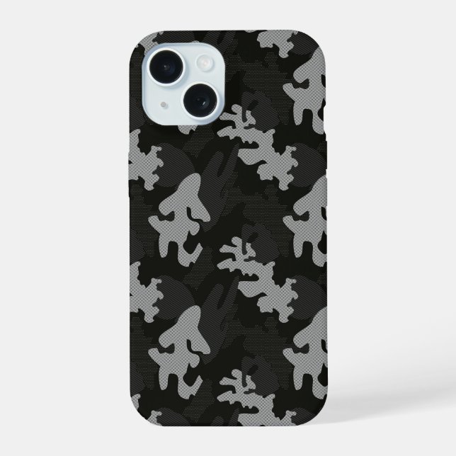 Black Camouflage Pattern iPhone 15 Case (Back)