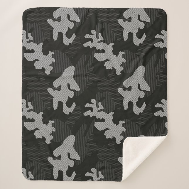 Black Camouflage Pattern Sherpa Blanket (Front)