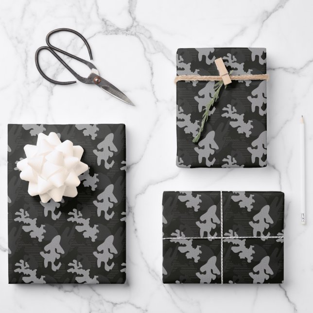 Black Camouflage Pattern Wrapping Paper Sheet (Front)