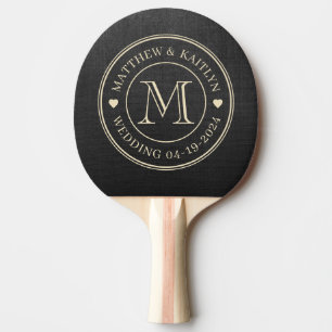 Black Canvas Wedding Monogram Heart Ping Pong Paddle
