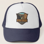Black Canyon Of The Gunnison National Park Art Trucker Hat<br><div class="desc">Black Canyon Of The Gunnison vector artwork design. The park surrounds part of a deep,  steep-walled gorge carved through Precambrian rock by the Gunnison River. Wildlife includes mule deer,  elk and golden eagles.</div>