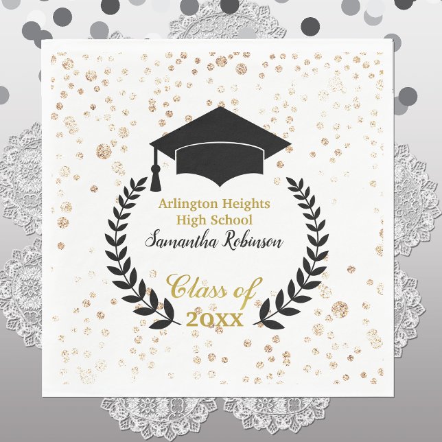 Black Cap and Laurel Graduation Party Napkins (Creator Uploaded)