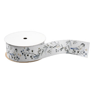 Black Cap Chickadee Bird Berries In Snowfall Grosgrain Ribbon