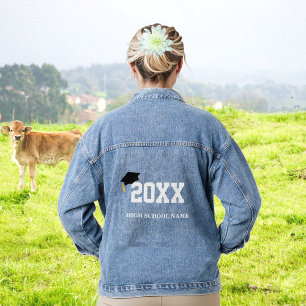 Black Cap Class of 20XX Graduation Denim Jacket
