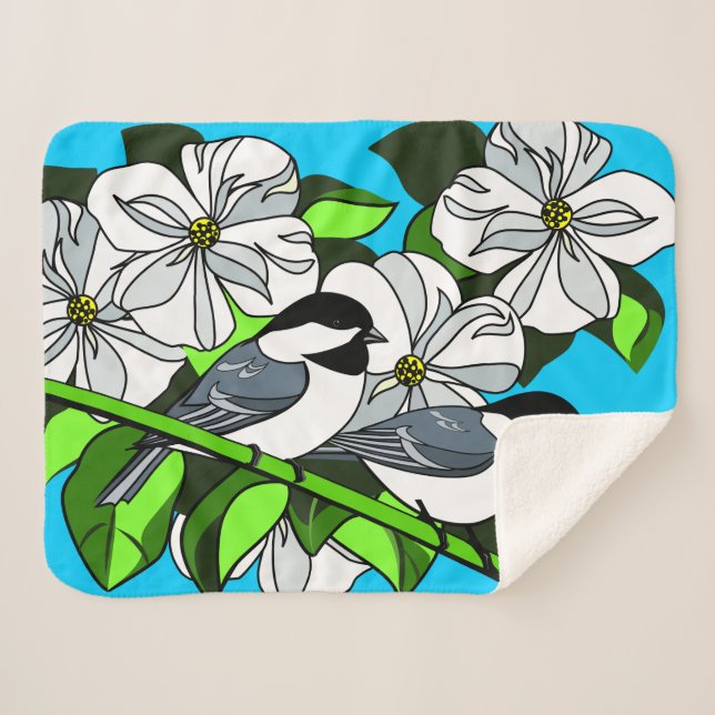 Black Capped Chickadee Art Sherpa Blanket (Front (Horizontal))