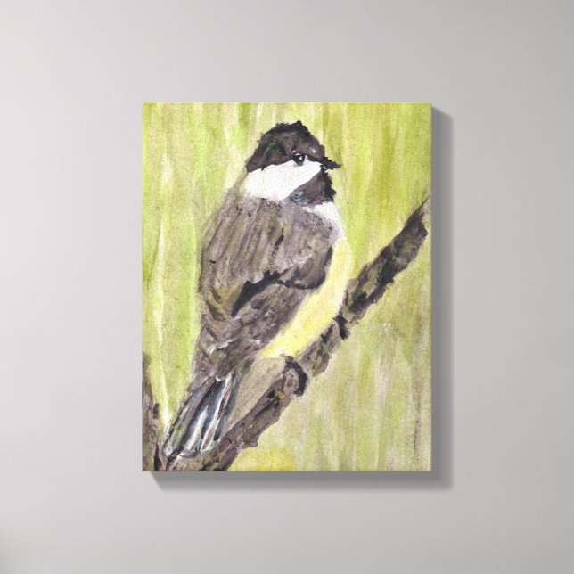 Black-capped Chickadee Bird - acrylic painting.  Canvas Print (Front)