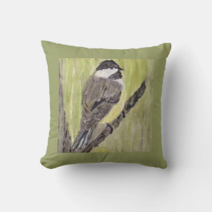 Black-capped Chickadee Bird - acrylic painting. Cushion