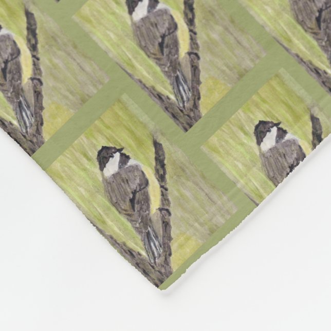 Black-capped Chickadee Bird - acrylic painting.    Fleece Blanket (Corner)