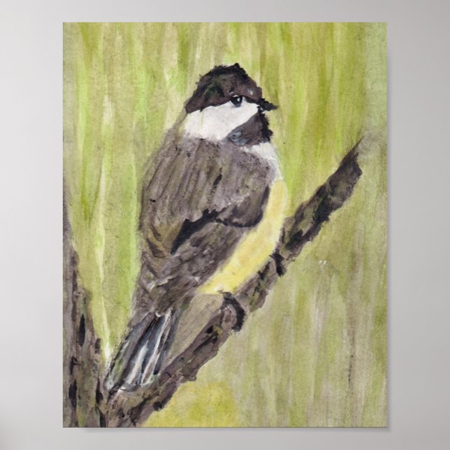 Black-capped Chickadee Bird - acrylic painting.  Poster (Front)
