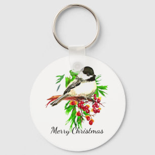Black Capped Chickadee Bird Nature Art Key Ring