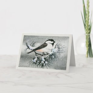 Black Capped Chickadee Bird Texture Look Borders Holiday Card