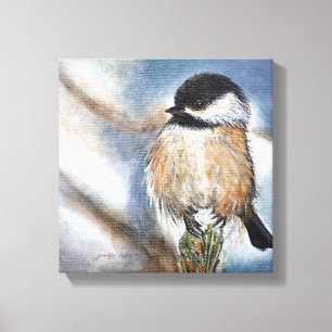Black Capped Chickadee Bird Winter Artwork Canvas Print