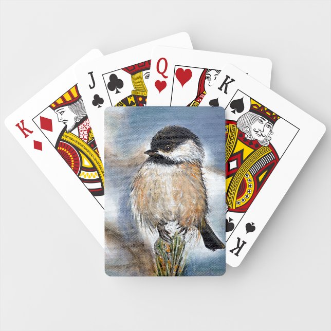 Black Capped Chickadee Bird Winter Painting Playing Cards (Black Capped Chickadee Bird Winter Painting Playing Cards from Jenn's Emporium. )