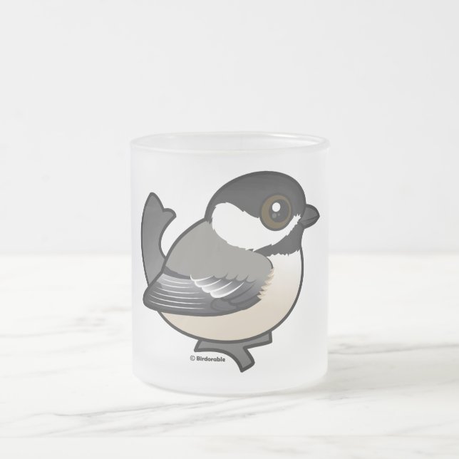 Black-capped Chickadee Frosted Glass Coffee Mug (Center)