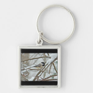 Black-Capped Chickadee in Snow Storm Key Ring