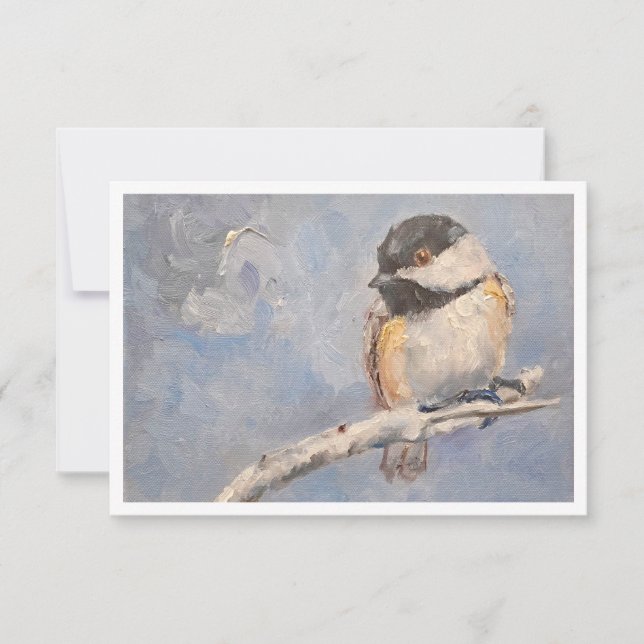 Black-capped chickadee Oil Painting Note Card (Front)