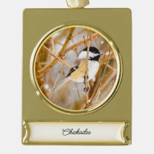 Black-Capped Chickadee - Original Photograph Gold Plated Banner Ornament
