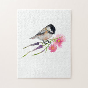 Black Capped Sweet Chickadee Watercolor Artwork Jigsaw Puzzle