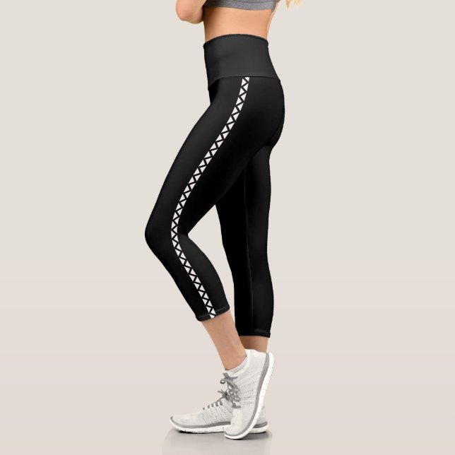 Black Capri Leggings with White Side Stripe (Left)