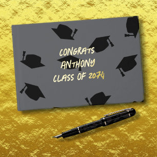 Black Caps Teen Boy Graduation Guest Book