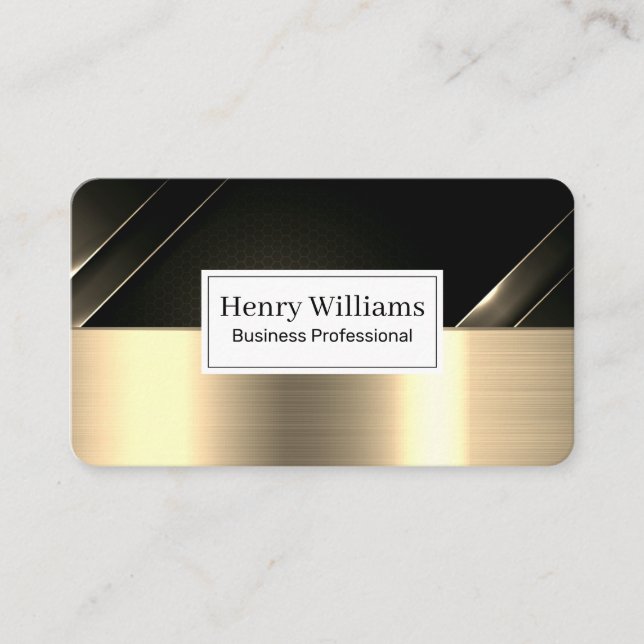 Black Carbon Fiber | Gold Metallic Brushed Business Card (Front)