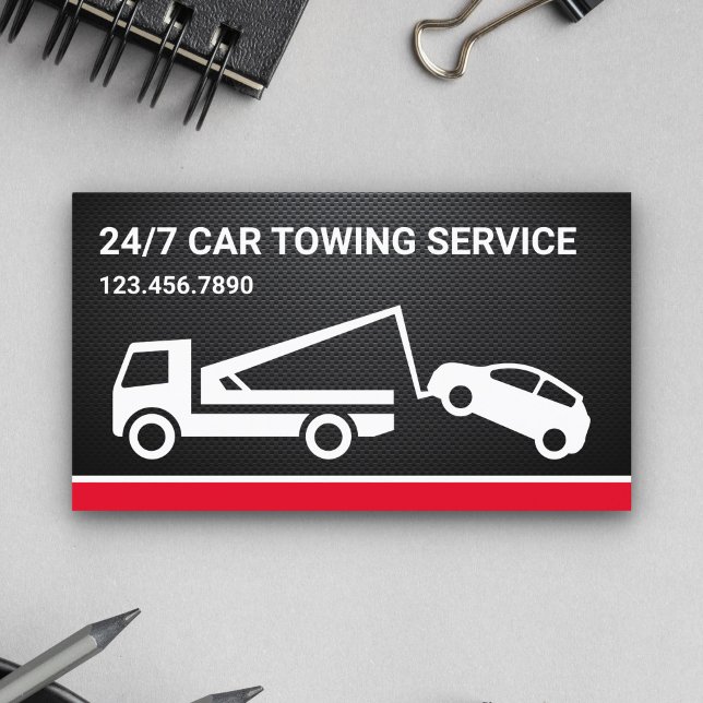 Black Carbon Fibre Car Towing Service Tow Truck Business Card (Creator Uploaded)