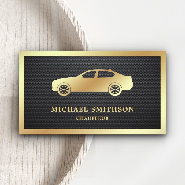 Black Carbon Fibre Gold Car Professional Chauffeur Business Card (Creator Uploaded)