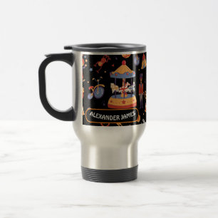 Black Carnival Kids' Birthday Circus Pattern Clown Travel Mug