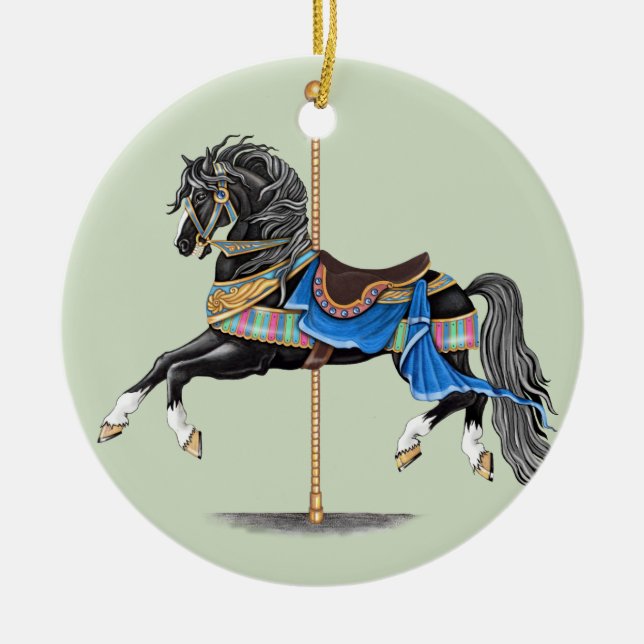 Black Carousel Horse Ceramic Tree Decoration (Front)