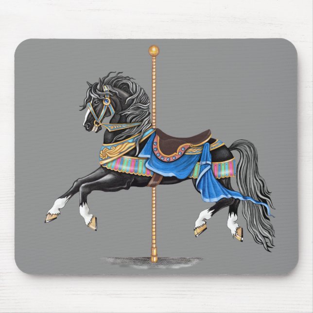 Black Carousel Horse Mouse Pad (Front)