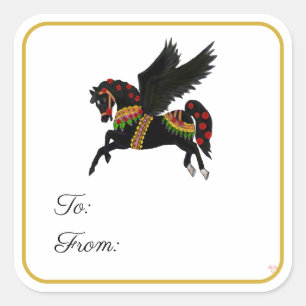 Black Carousel Pegasus Gift Label Sticker