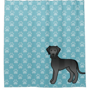 Black Cartoon Great Dane Dog On Blue Shower Curtain
