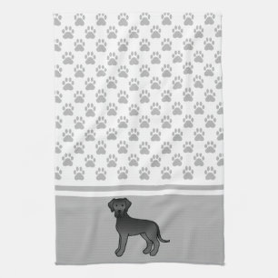 Black Cartoon Great Dane With Grey Paws Pattern Tea Towel