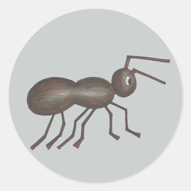 Black Cartoon Picnic Ant Ants Marching Insect Bug Classic Round Sticker (Front)