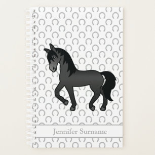 Black Cartoon Trotting Horse & Custom Text Planner