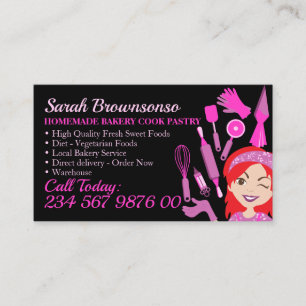 Black Cartoon Woman Grey Hair Bakery Cake Pastry Business Card