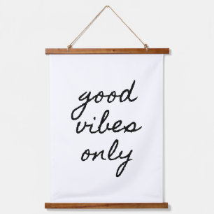 Black Casual Calligraphy Good Vibes Only Hanging Tapestry