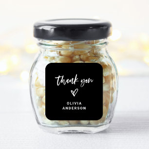 Black Casual Script and Heart Branding Thank You Square Sticker