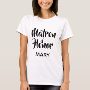 Black Casual Script Matron of Honour Monogram T-Shirt