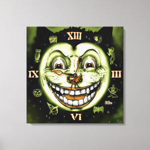 Black Cat 13 Clock Halloween Canvas Print